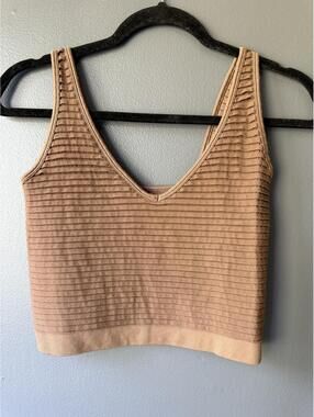 Caramel Color  Ribbed V-Neck Knit Tank Top